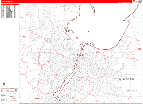 Green Bay Zip Code Wall Map